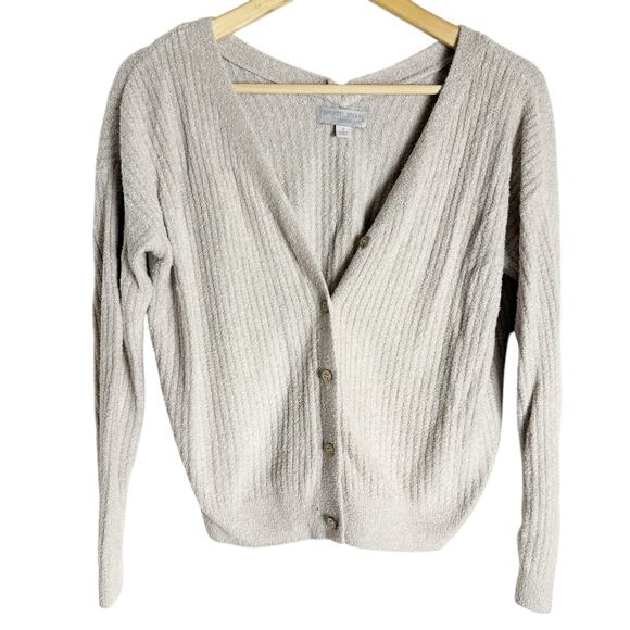 Barefoot Dreams CozyChic Lite V-Neck Light Gray Button Front Cardigan Sweater S - Picture 1 of 6